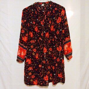 Old Navy Black Floral Tunic Dress S Boho Cottagecore Folk Peasant Festival Artsy
